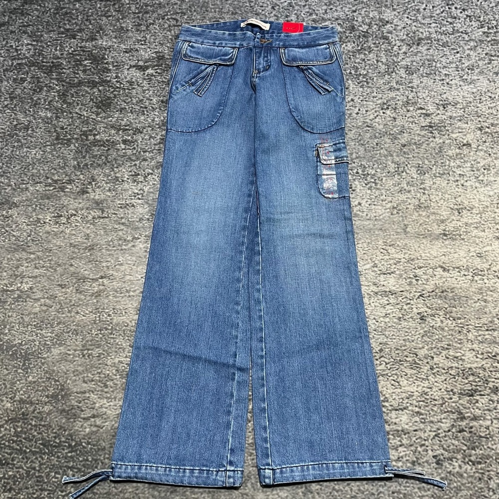 Karma‎ Jeans Womens Size 1 28x32 Blue Cargo Low Rise Bootcut Flared Vintage Y2K